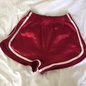 Satin red high waisted shorts